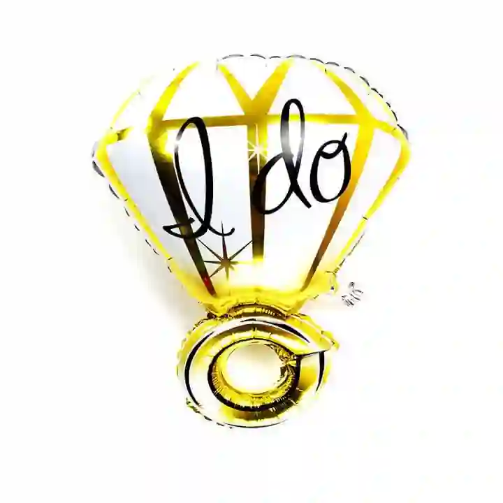 بالونه هيليوم شكل خاتم الخطوبه لون ذهبي في ابيض